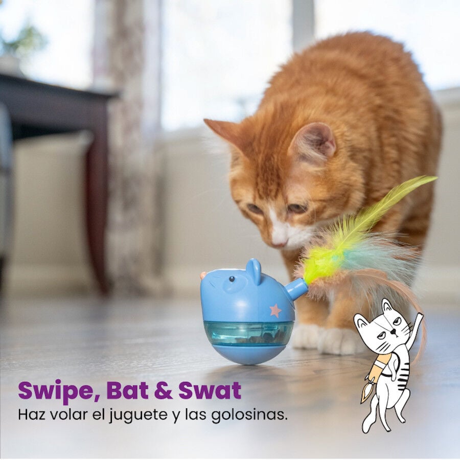 Outward Hound Catstages Hunt n’ Swat Treat Trumbler Rato interativo com penas para gatos, , large image number null