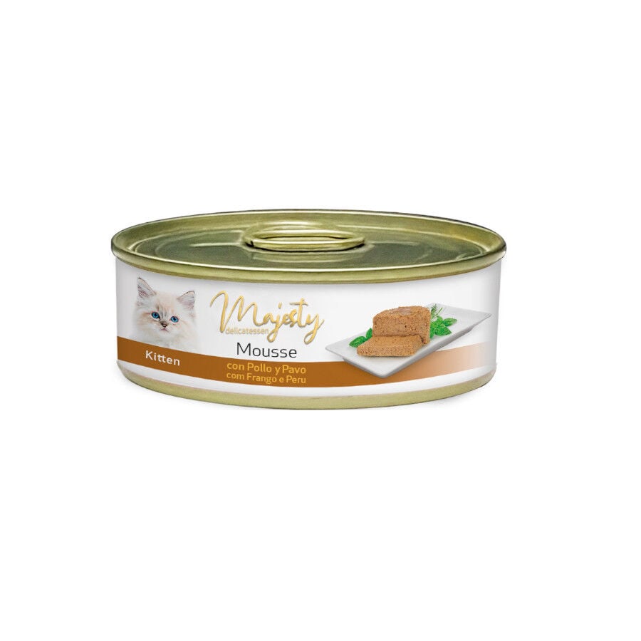 Majesty Kitten Mousse de Frango e Peru em lata para gatinhos