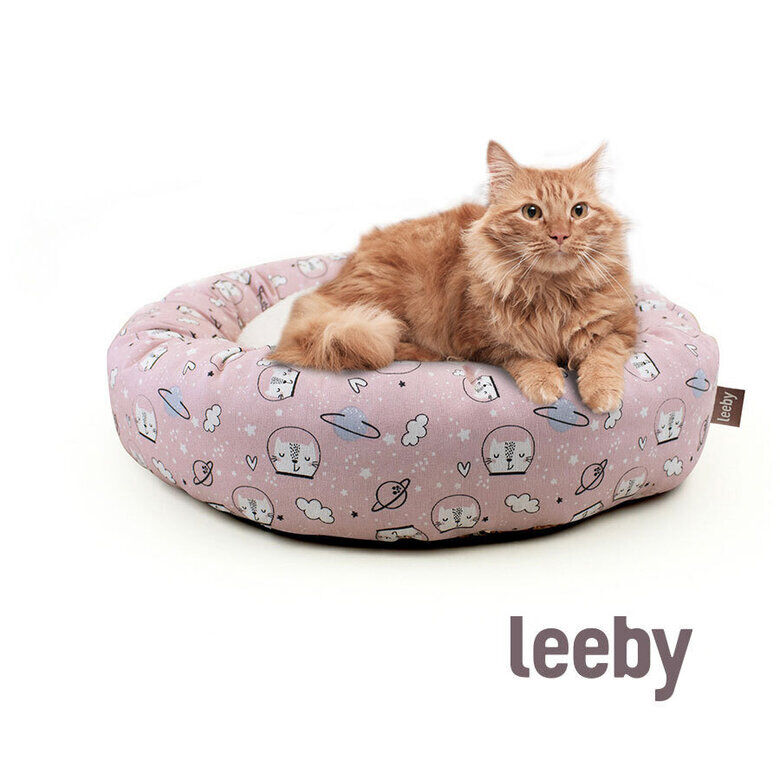 Leeby Cama Donut Antideslizante Estampado Comic Rosa para gatos image number null