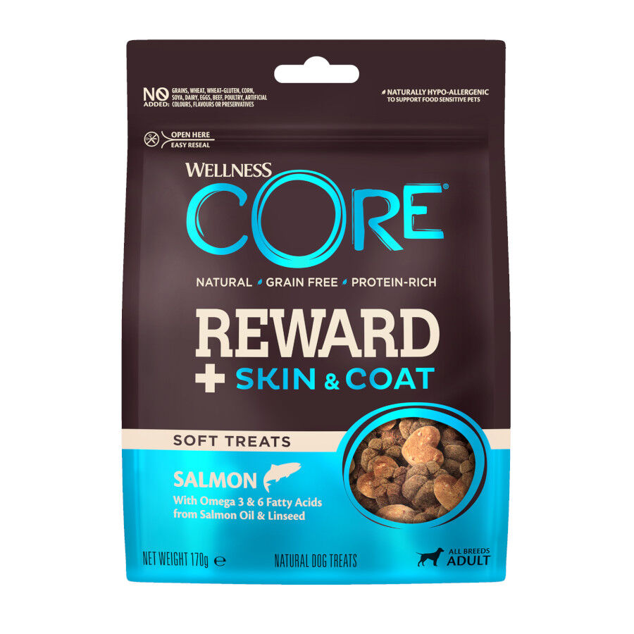 Wellness Core Biscoitos Reward+ SkineCoat salmão para cães