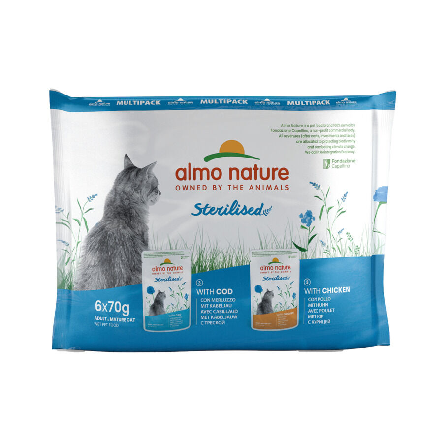 Almo Nature Sterilised Bacalhau e Frango saquetas para gatos - Multipack 6, , large image number null