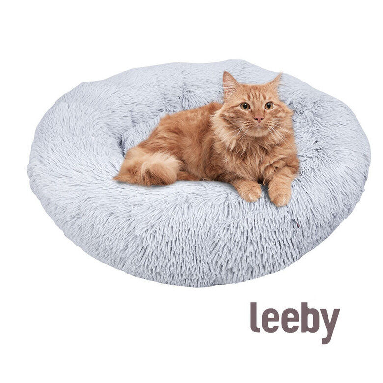 Leeby Cama Redonda Antiestrés de Pelo Gris para gatos image number null