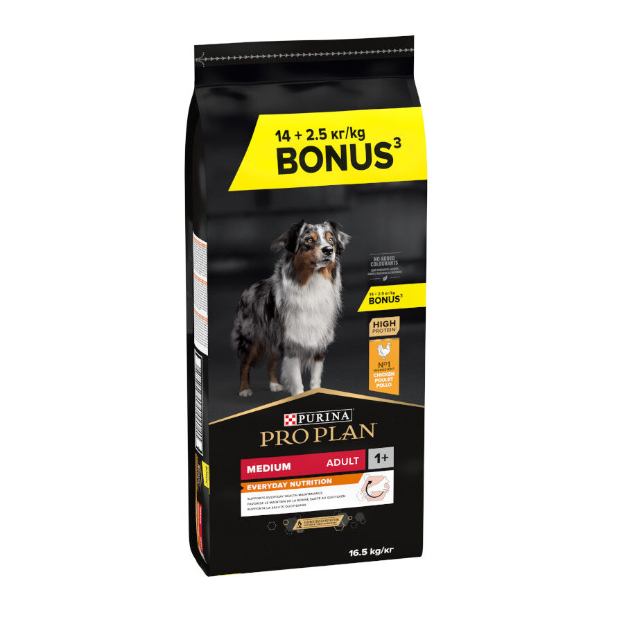 16.5 kg (14 + 2.5 kg ¡gratis!) Pro Plan Medium Adult Pollo pienso para perros, , large image number null