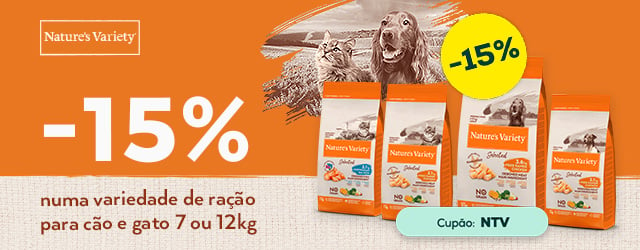 Nature's Variety: -15% numa variedade de ração para cão e gato 7 ou 12kg