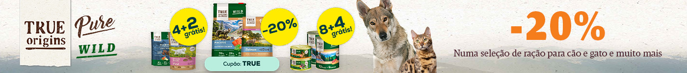 True Origins: -20% numa seleção de ração para cão e gato e 8+4 grátis numa seleção de packs de húmidos para cão e gato