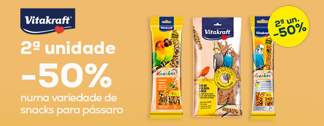 Vitakraft: -50% na 2ª unidade numa variedade de snacks para pássaro
