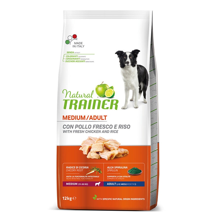 2 x 12 kg Natural Trainer Adult Medium Frango ração para cães Pack poupança!