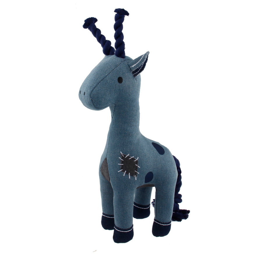 Tootoy! Comfort Denim Giraffe peluche com som e corda para cães